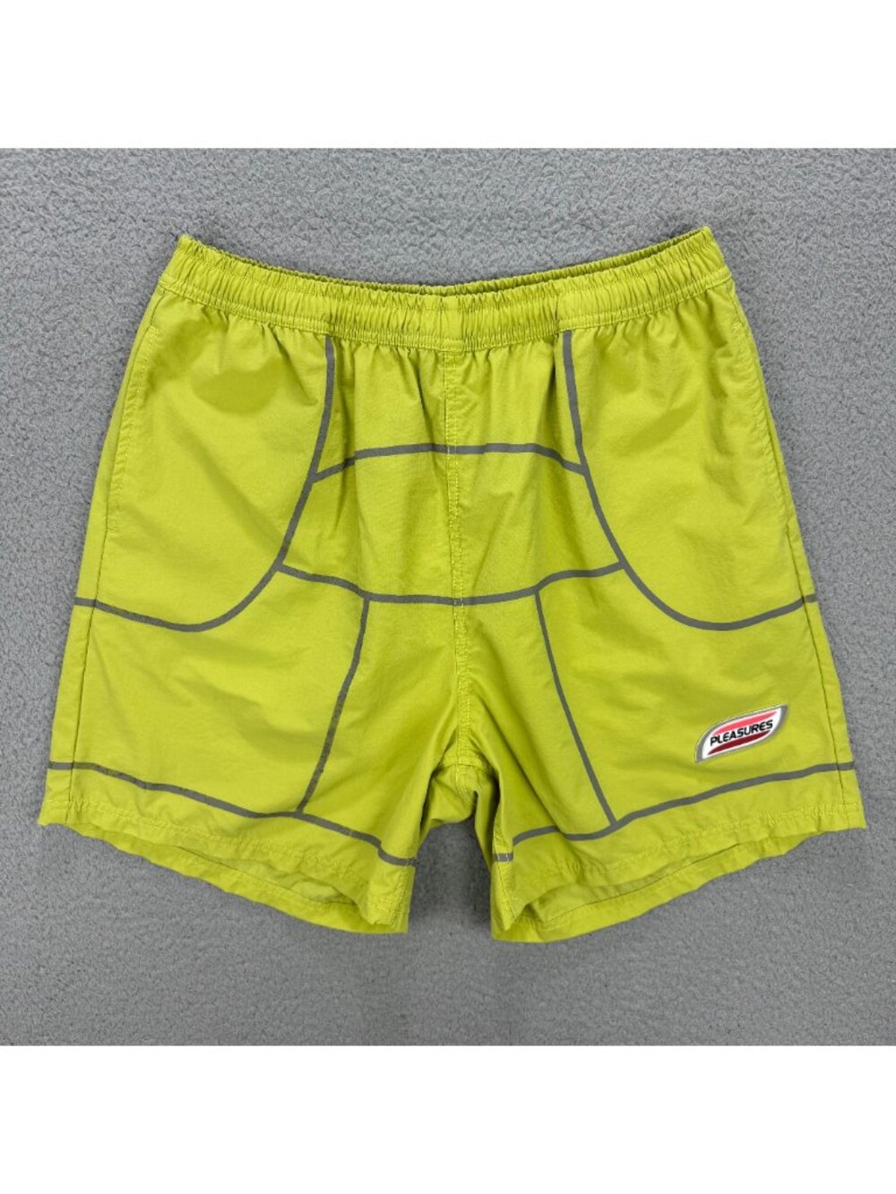 Pleasures Shorts Mens Large L Green Yellow Nylon Reflective Active Gym Training